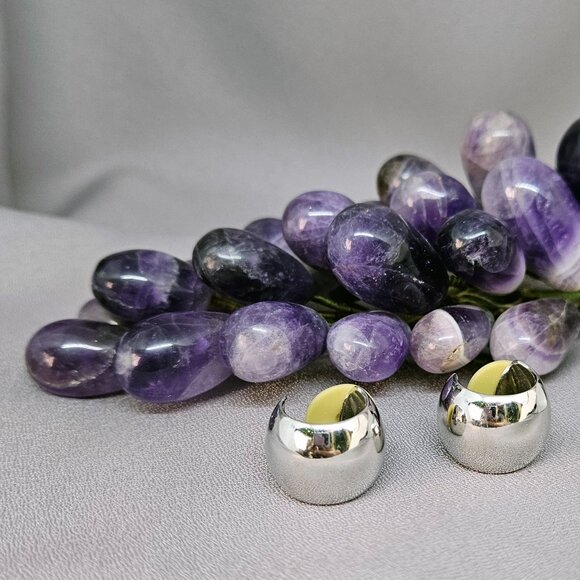 Silver tone, Wide Hoop, Post Earrings by Sarah Coventry Vintage (90s)  - 1/2" - Picture 4 of 8